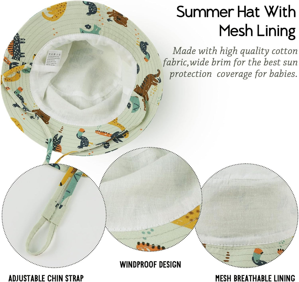 JANGANNSA Cotton Baby Sun Hat Infant Toddler Boys Girls Bucket Hats Summer Sun Protection Kids