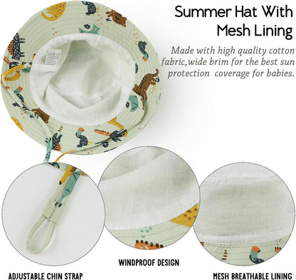 JANGANNSA Cotton Baby Sun Hat Infant Toddler Boys Girls Bucket Hats Summer Sun Protection Kids