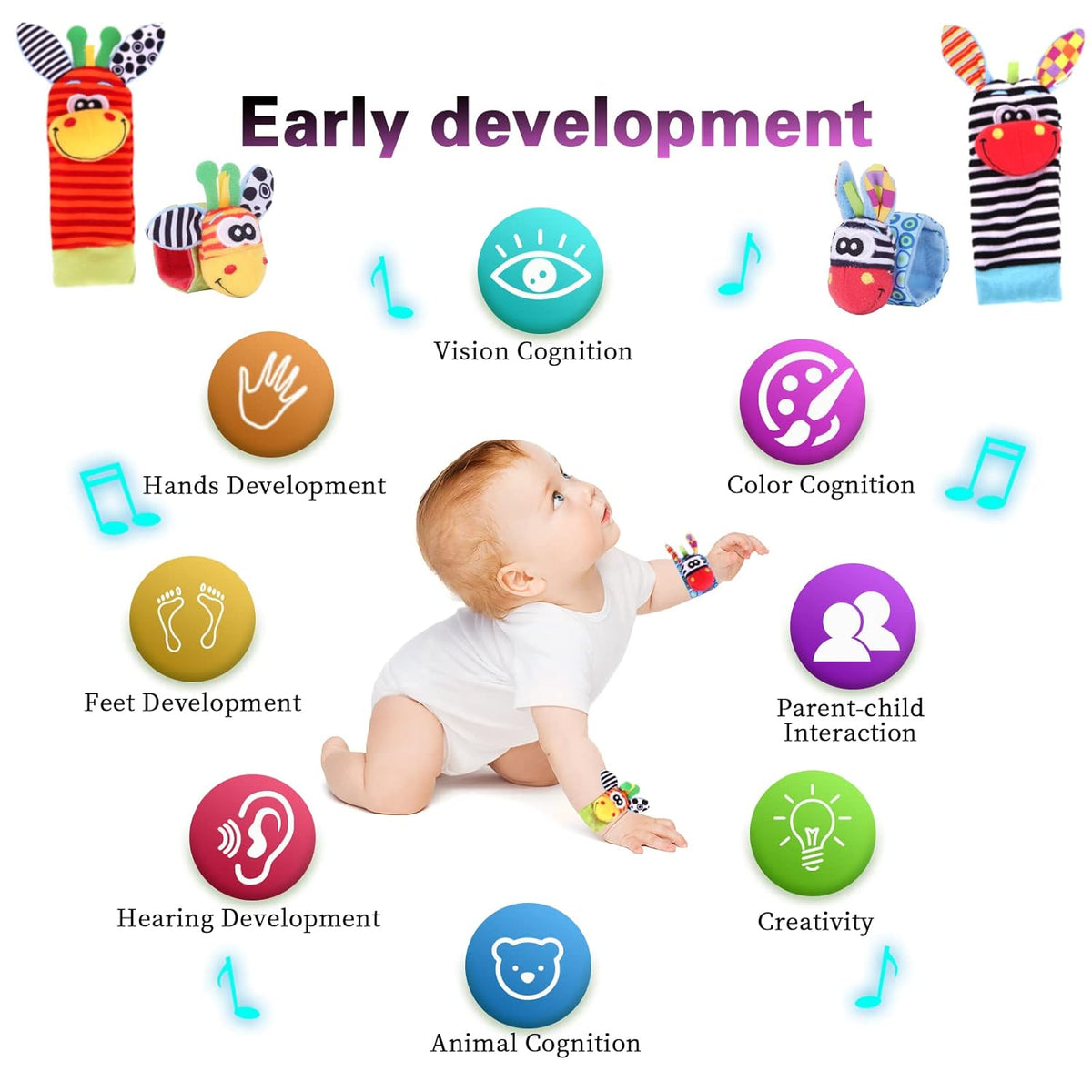 Wrist Rattle Foot Finder Socks Set for Baby Arm Hand Rattle Feet Leg Ankle Socks Newborn Soft