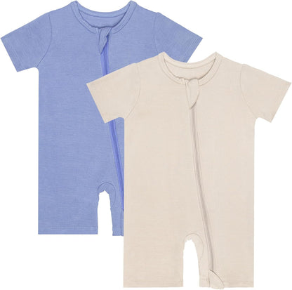 GUISBY Rayon made from bamboo Baby Pajamas Short Sleeve Footless Rompers 2 Way Zipper Sleeper for