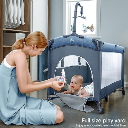 BabyBond Baby Bassinet Bedside Crib, Pack and Play with Sheet, Diaper Changing Table and Music