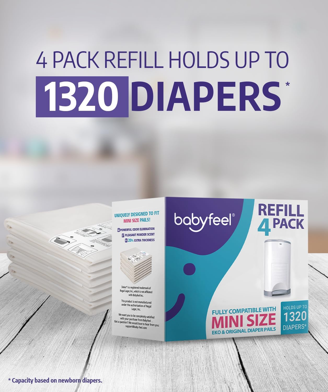 Babyfeel Refills Compatible with DEKOR MINI Diaper Pails | 4 Pack | Exclusive 20% Extra Thickness |