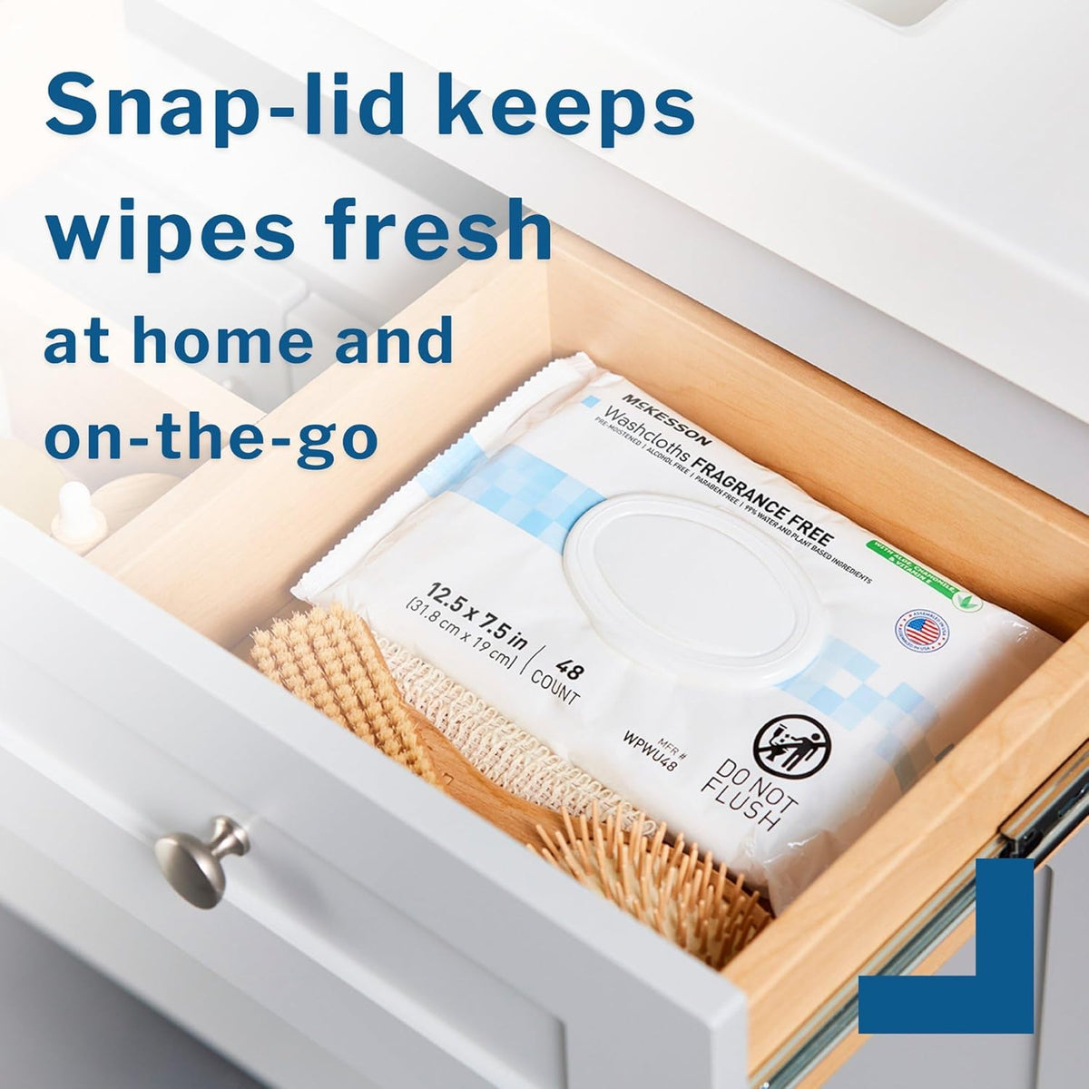 McKesson Washcloth Wipes for Adults, Unscented (6 Pack, 576 Washcloths) Disposable Wash Cloths for
