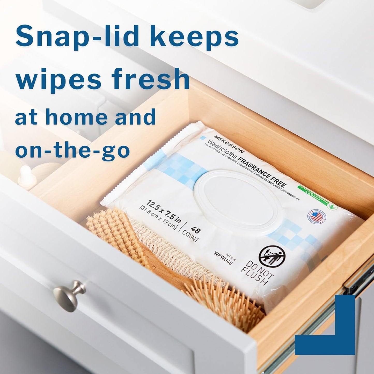 McKesson Washcloth Wipes for Adults, Unscented (12 Pack, 576 Washcloths) Disposable Wash Cloths for