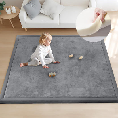 ACOMOPACK Baby Play Mat for Floor 1.3" Thick Memory Foam 50x50 Soft Velvet Playpen Mat for