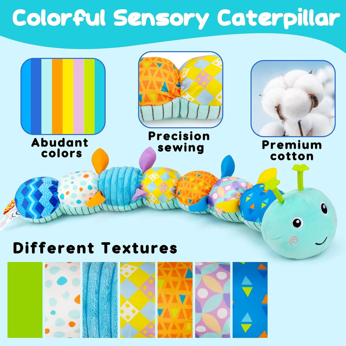 Baby Tummy Time Toys 0-6 Month Musical Stuffed Animal Plush Caterpillar Toy for Infant 6-12 Month