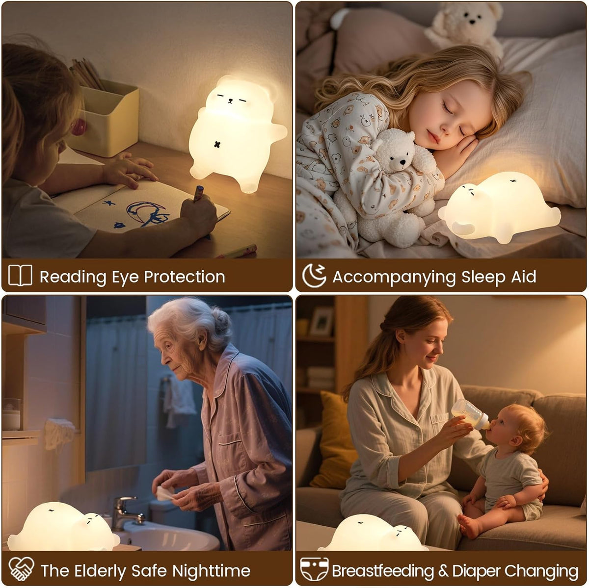 Snoring Bear Night Light – Adorable Gift for Kids, Babies, Moms & Seniors – Soft Silicone Sleep