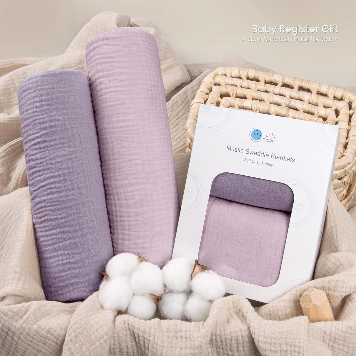 Lulu moon Muslin Swaddle Blanket Baby Receiving Blankets Neutral, 2 Pack, Purple