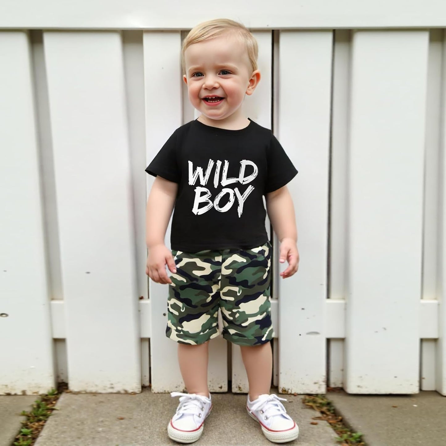 wdehow Toddler Kids Baby Boy Summer Clothes Sets 1T 2T 3T 4T 5T Letter Print Short Sleeve Tops