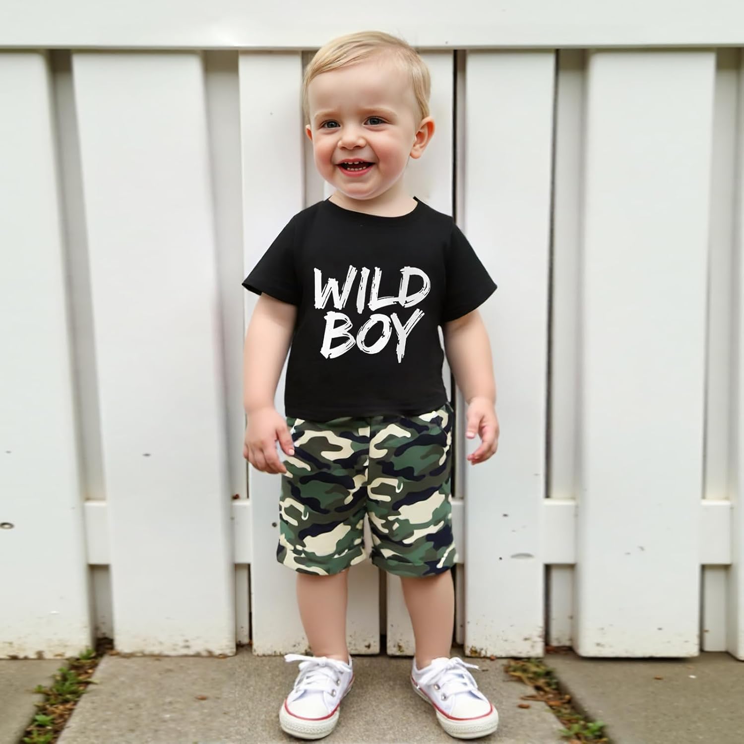 wdehow Toddler Kids Baby Boy Summer Clothes Sets 1T 2T 3T 4T 5T Letter Print Short Sleeve Tops