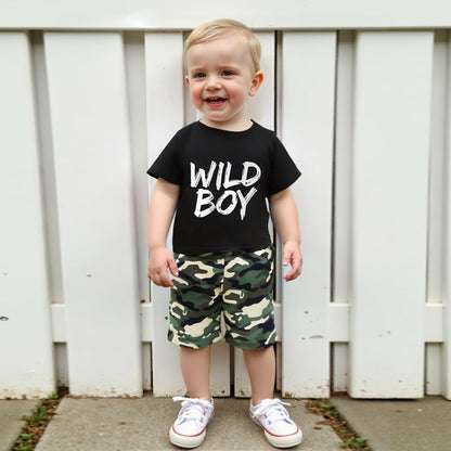 wdehow Toddler Kids Baby Boy Summer Clothes Sets 1T 2T 3T 4T 5T Letter Print Short Sleeve Tops