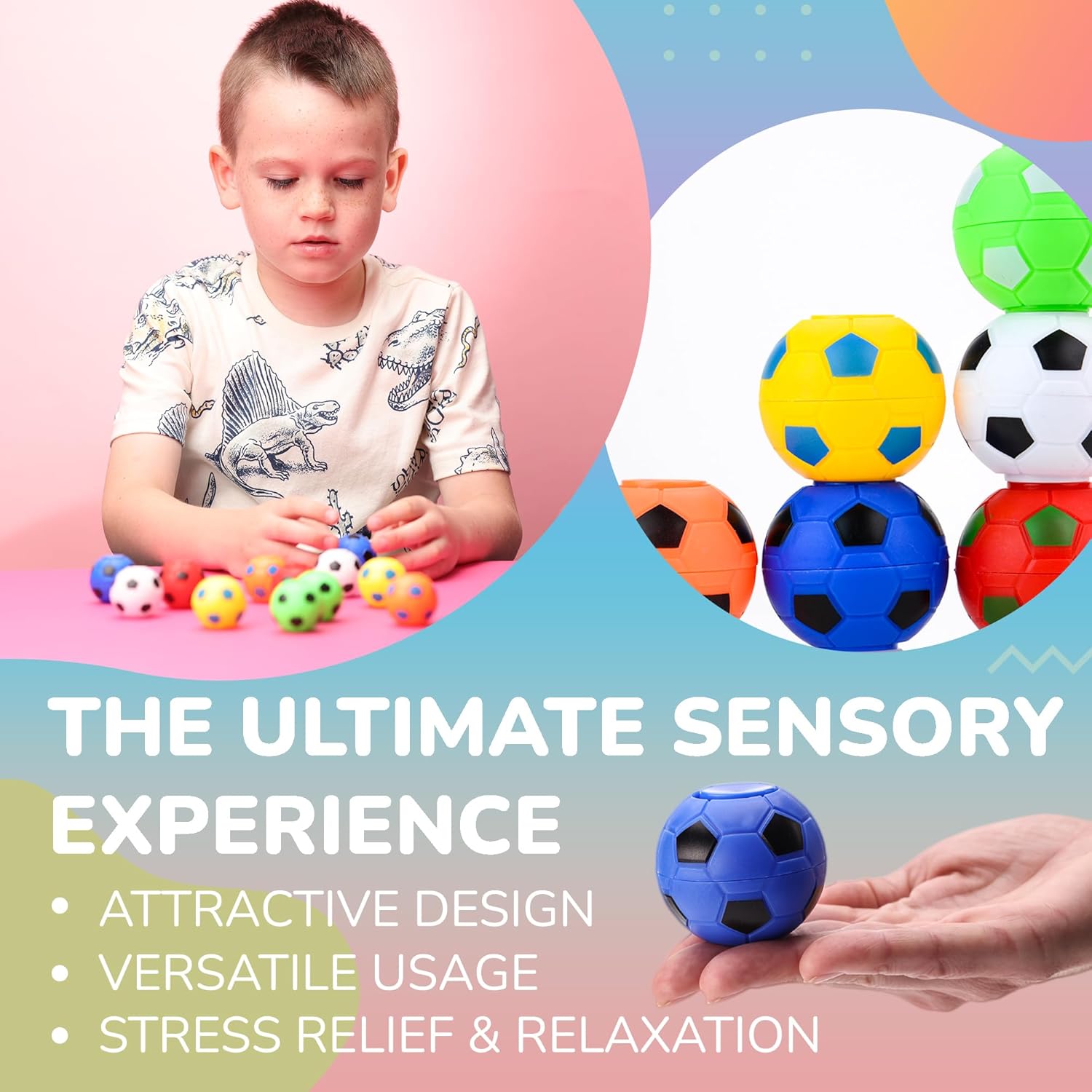 Spinner Balls 1.4''- Mini Fidget Spinner Soccer Balls - Soccer Party Favors Classroom Prizes