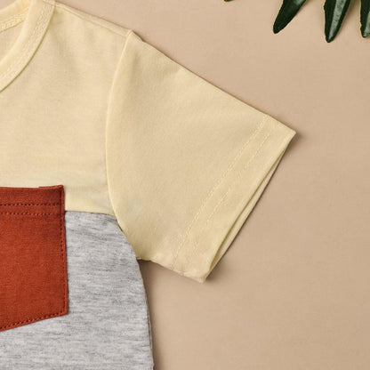 Baby Boy Clothes Toddler Boy Summer Outfits Short Sleeve Patchwork Top T-shirt & Pocket Pant Set 2