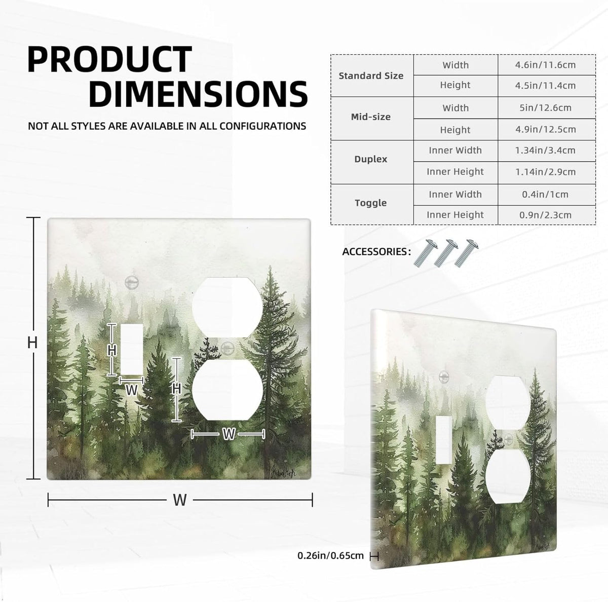 Wallplates Green Forest Watercolor Painting Foggy Pine 1 Toggle 1 Duplex Switch Plate Electrical