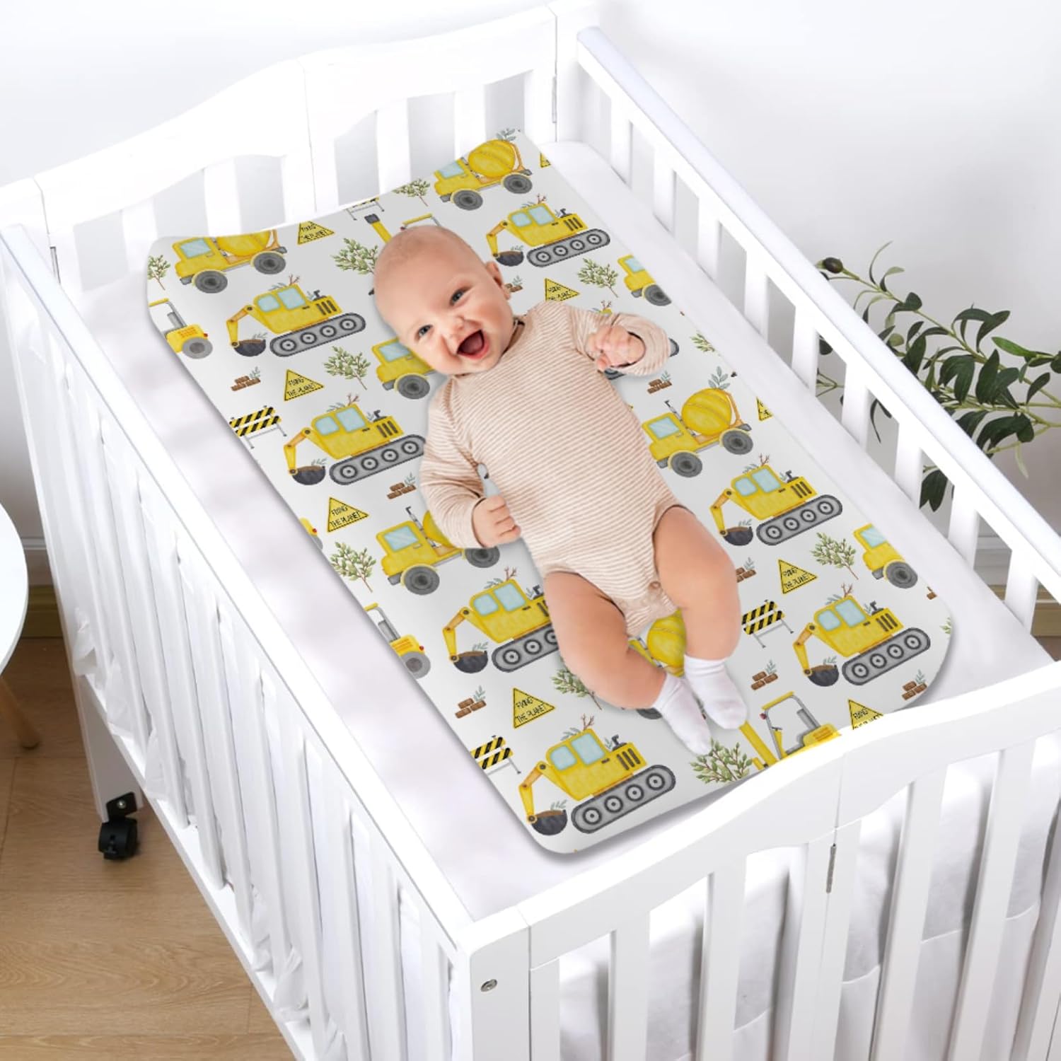 Construction Truck Excavator Tractor Trees Changing Pad Cover Cute Construction Trucks Plants