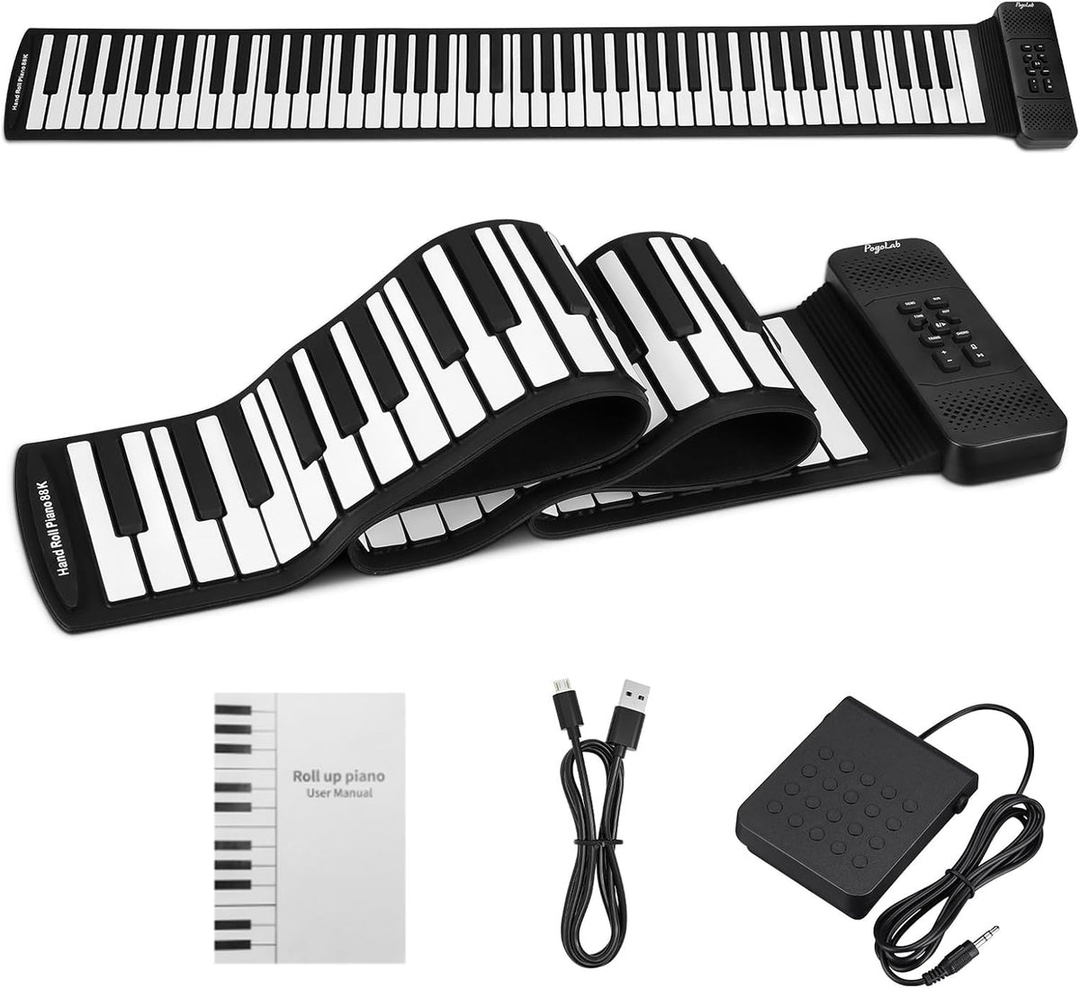 88 Keys Roll Up Keyboard Piano, Portable Electric Foldable Piano with Sustain Pedal, 14 Songs, 128