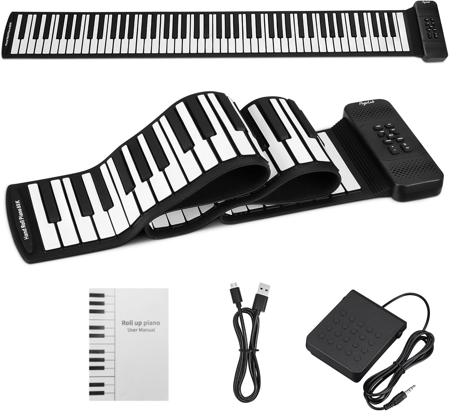 88 Keys Roll Up Keyboard Piano, Portable Electric Foldable Piano with Sustain Pedal, 14 Songs, 128