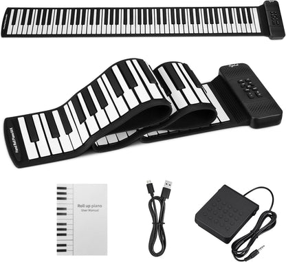 88 Keys Roll Up Keyboard Piano, Portable Electric Foldable Piano with Sustain Pedal, 14 Songs, 128