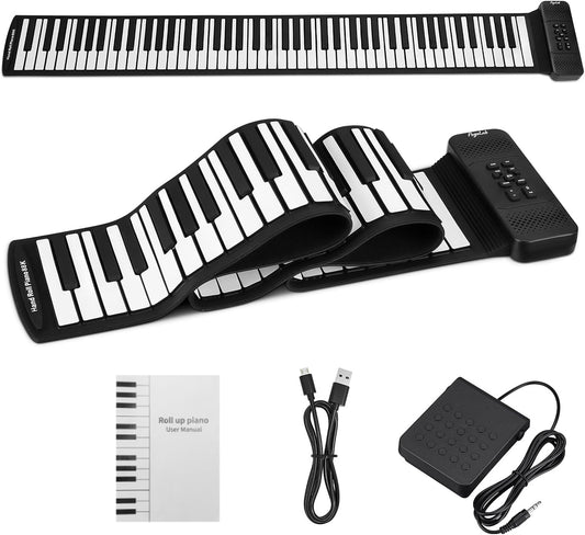 88 Keys Roll Up Keyboard Piano, Portable Electric Foldable Piano with Sustain Pedal, 14 Songs, 128