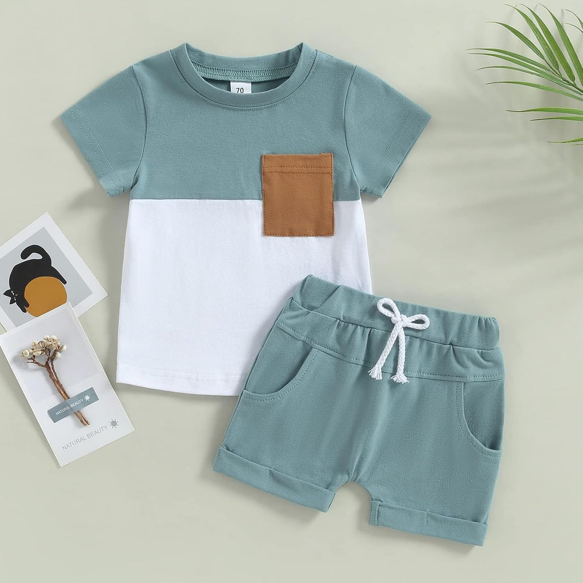 fhutpw Baby Toddler Boy Clothes Summer Outfits 6 12 18 24 Months Patchwork Short Sleeve T Shirt &