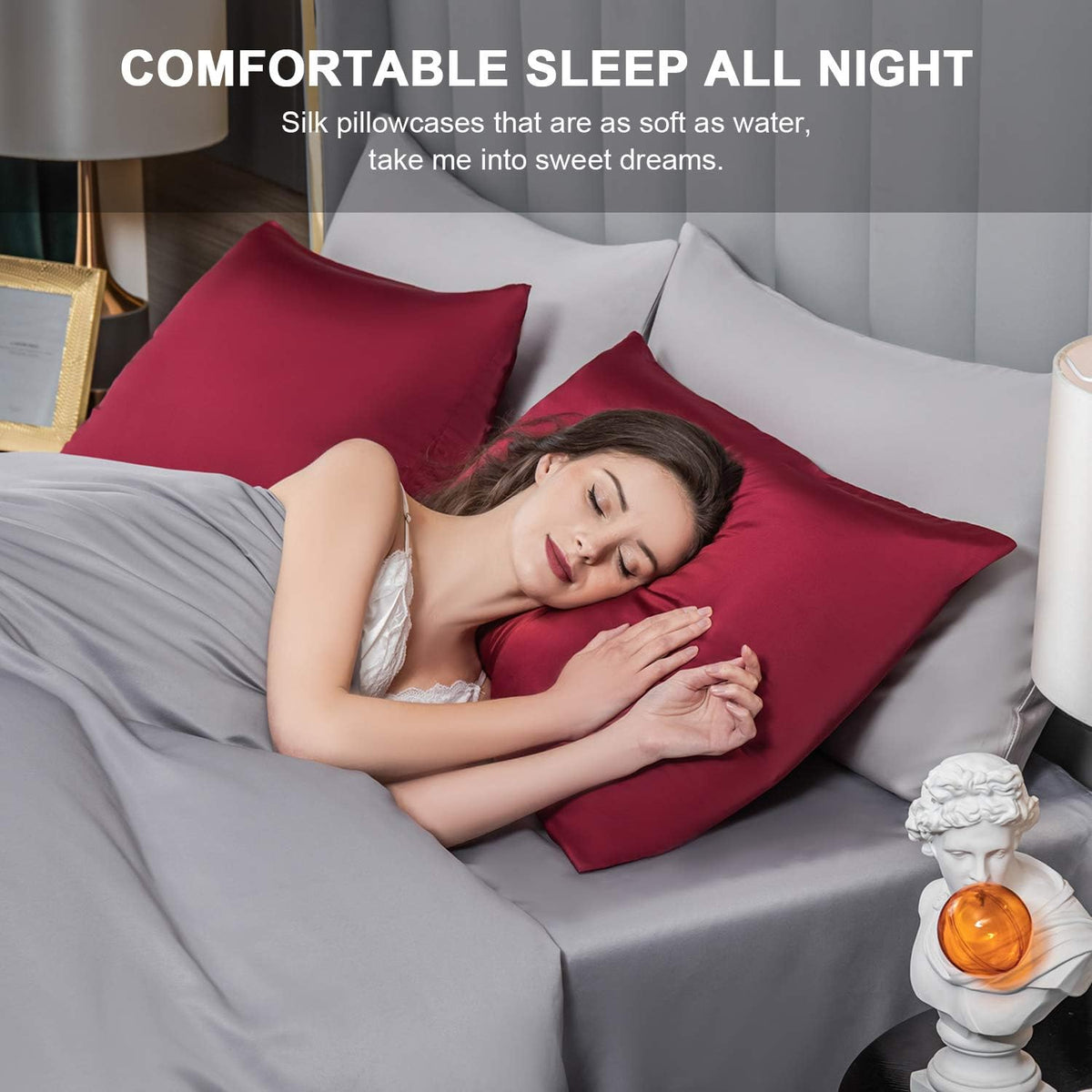 Mulberry Silk Pillowcase for Hair and Skin,Queen Size Cooling Silk Pillow Case with Hidden