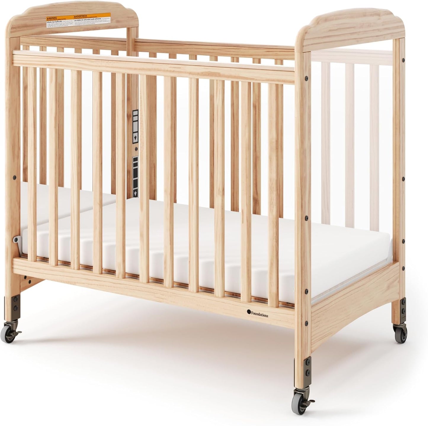 Foundations Serenity Compact Daycare Crib, Fixed Side, Features Mirrorview End Panels and Slatted