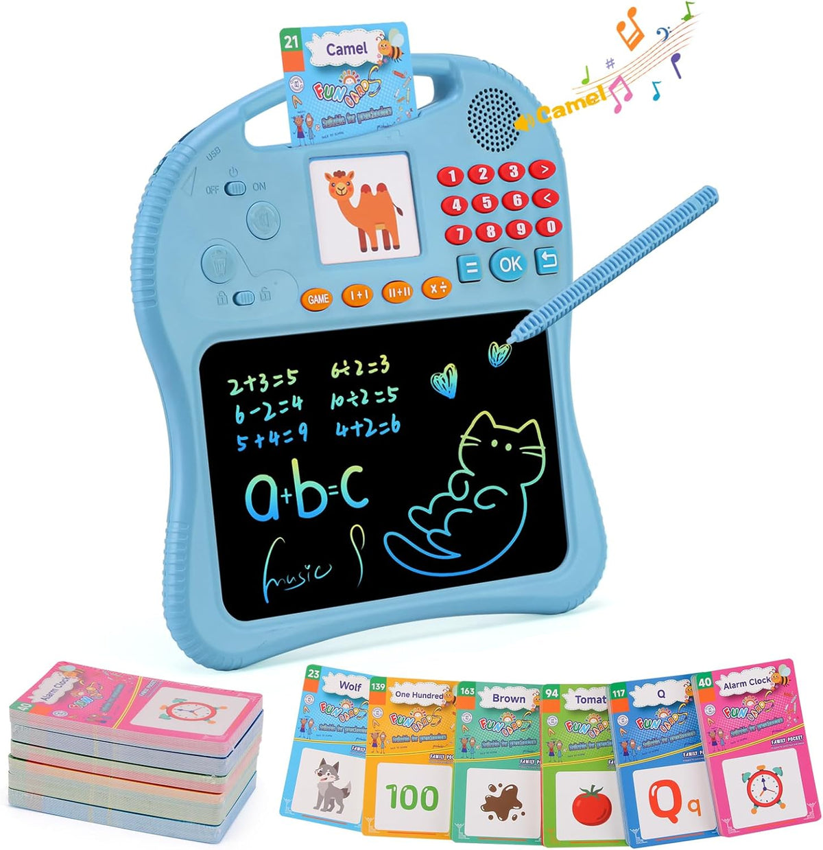 Kids Educational Learning Toys with Math Games,Talking Flash Cards and Writing Drawing Tablet