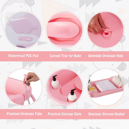 BABY JOY Baby Bathtub with Changing Table, Foldable Infant Diaper Changing Station with Storage