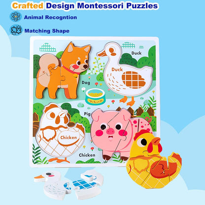 Farm Animal Puzzles for Toddlers 1-3, Gifts for 2 3 Years Old Girls Boys,Wooden Montessori Puzzle