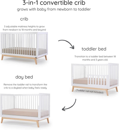 dadada Baby Soho 3-in-1 Convertible Wooden Crib to Toddler Bed - Made in Italy, GREENGUARD Gold