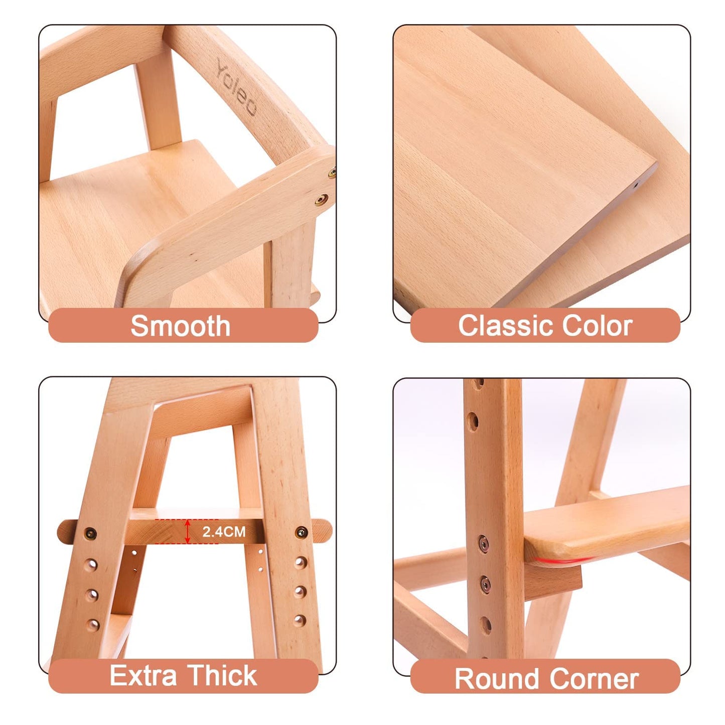 YOLEO High Chair Wooden for Toddlers Junior Childs, Sturdy Durable Dining Feeding Chair with Steps