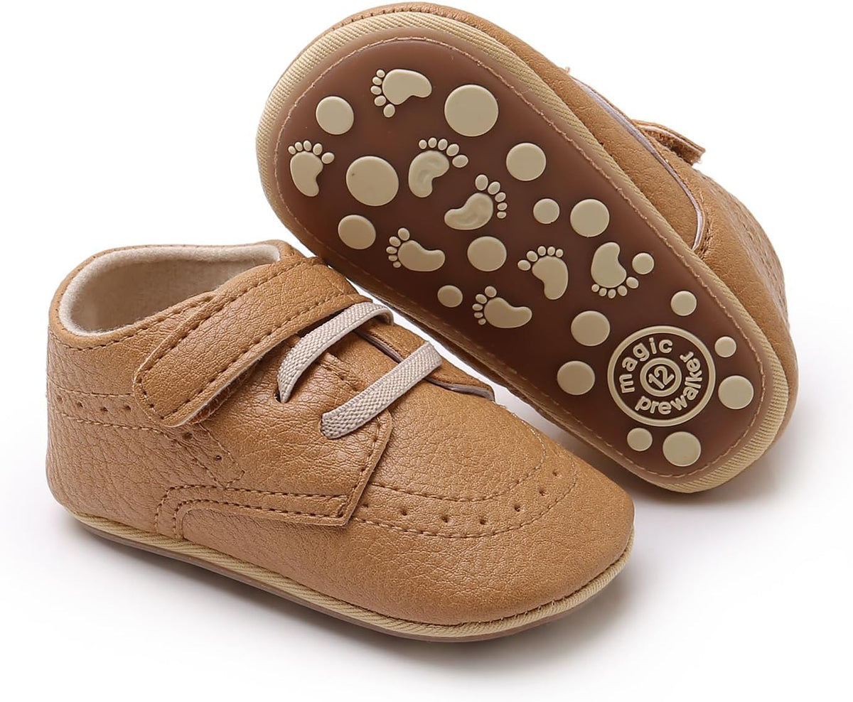 SOFMUO Baby Boys Girls High Top Ankle PU Leather Sneakers Soft Rubber Sole Infant Moccasins Newborn