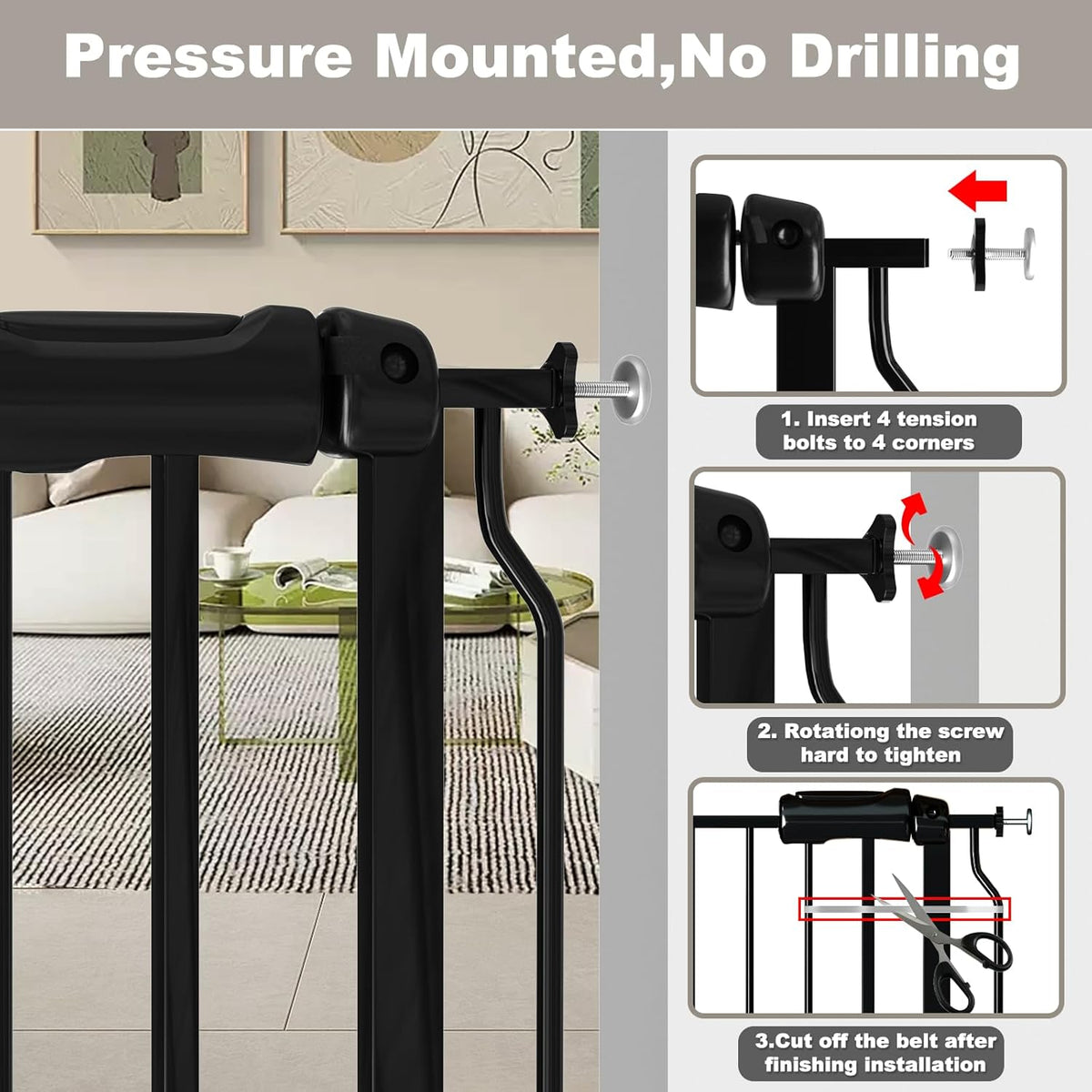Fairy Baby Walk Through Baby Gate 43.5-48 Inch Wide, Pressure Mounted Safety Gate with Door No