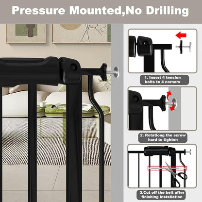 Fairy Baby Extra Wide Baby Gate Black 67-71.5 Inch Wide, Walk Through Pressure Mounted No Drill