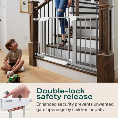 Cumbor 29.7-46" Baby Gate for Stairs, Gifts for Mom-Auto Close Dog Gate for The House, Easy Install