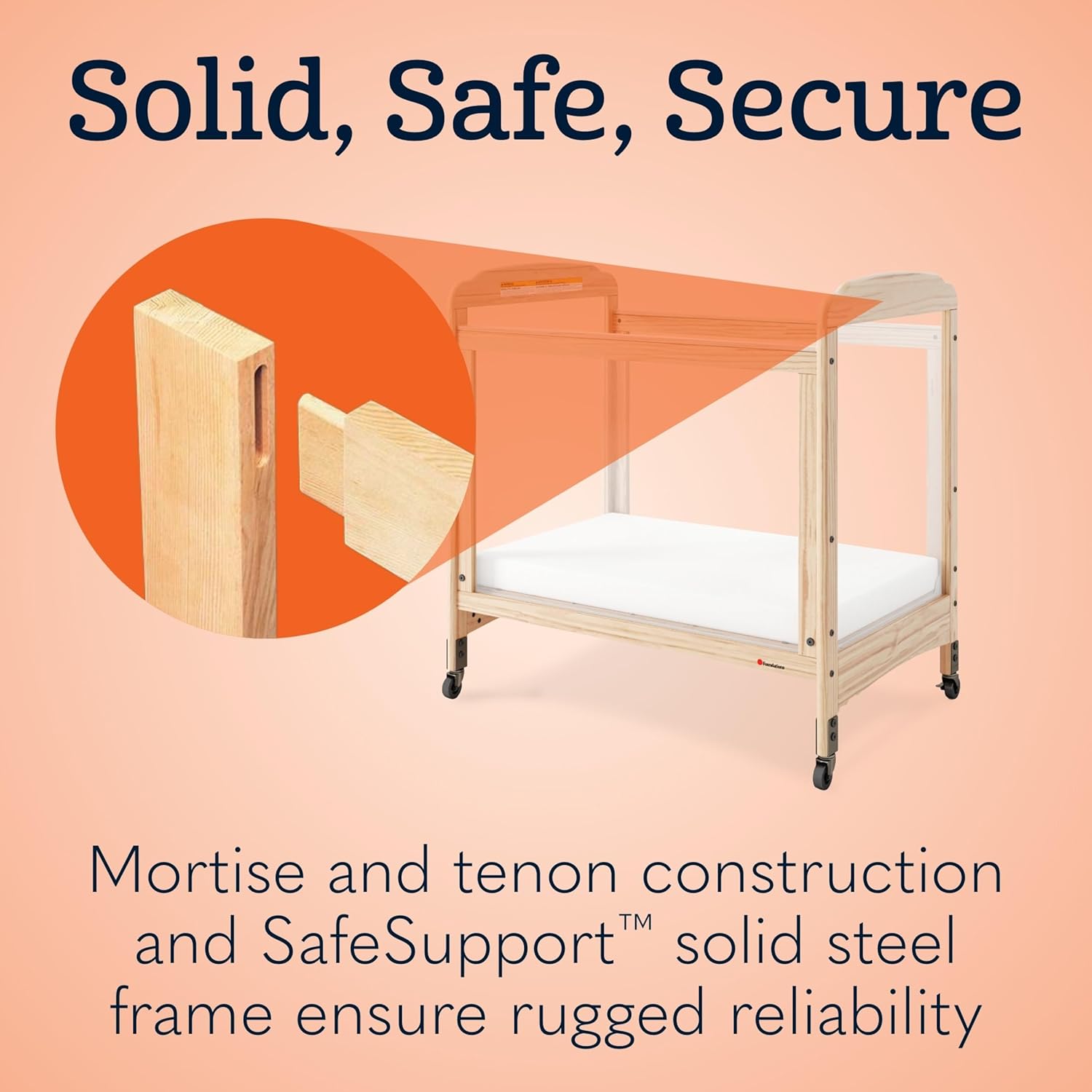 Foundations Serenity Compact Clearview Daycare Crib, Fixed Side, Durable Wood Construction