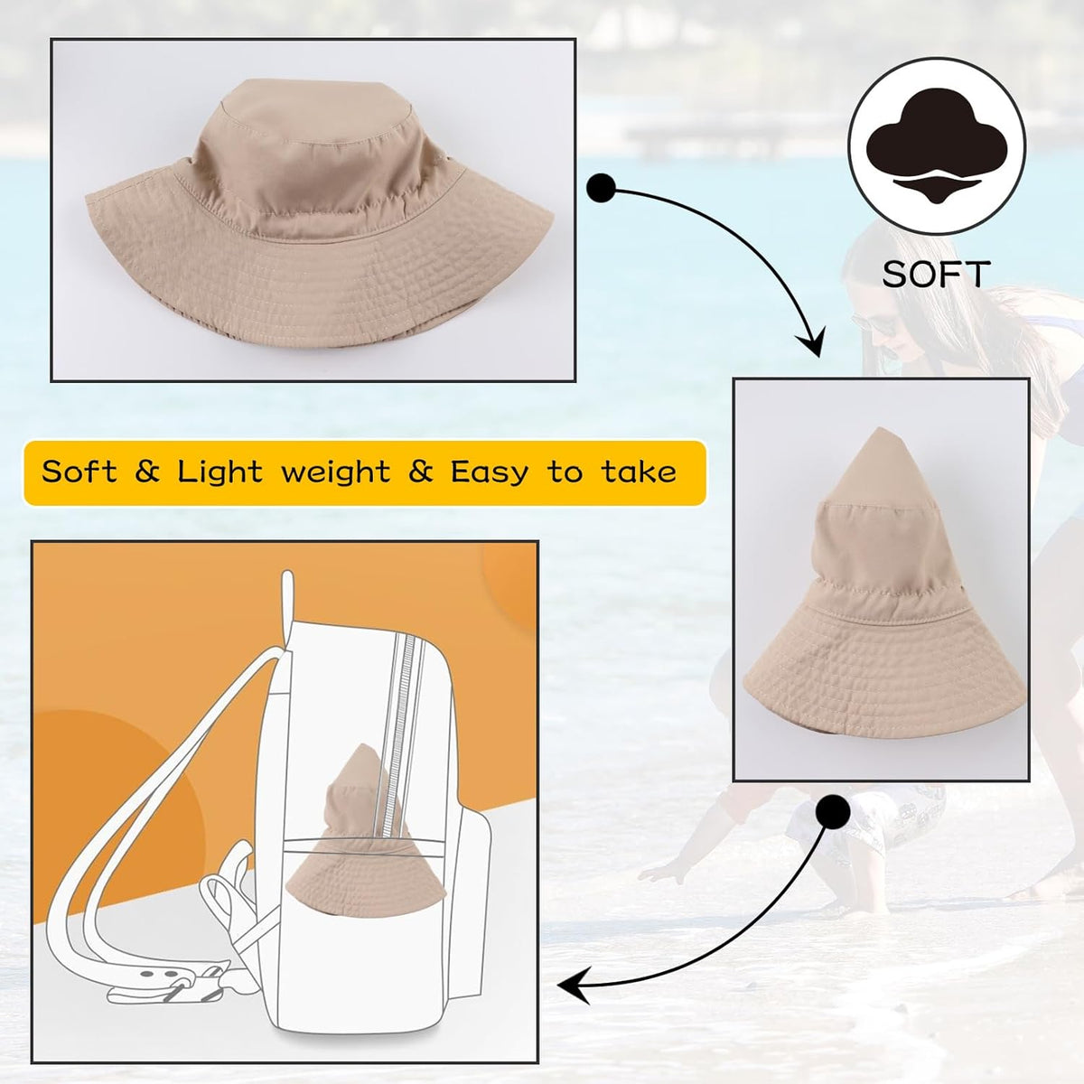 Peecabe Summer Baby Sun Hat for Boys Girls UPF 50+ Wide Brim Toddle Bucket Hat Adjustable Baby