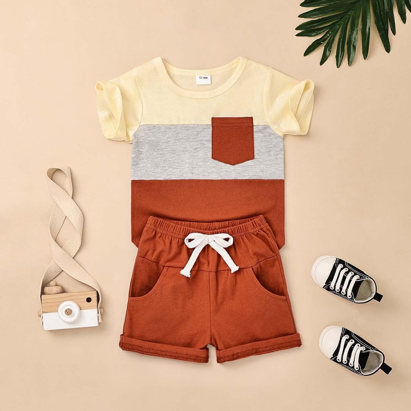 Baby Boy Clothes Toddler Boy Summer Outfits Short Sleeve Patchwork Top T-shirt & Pocket Pant Set 2