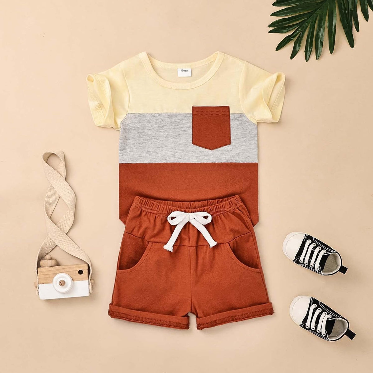 Baby Boy Clothes Toddler Boy Summer Outfits Short Sleeve Patchwork Top T-shirt & Pocket Pant Set 2
