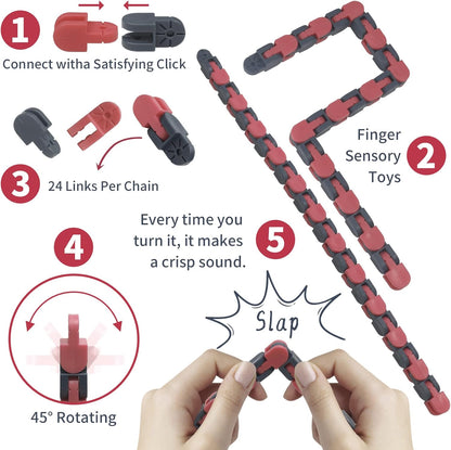 30 Pack Wacky Tracks Snap and Click Fidget Toys Finger Sensory Toys, 24 Links Snake Puzzles for
