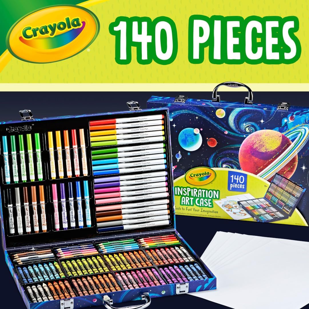 Crayola Inspiration Art Case Coloring Set, 140pc Space Theme – Art Kit for Kids, Crayons, Markers