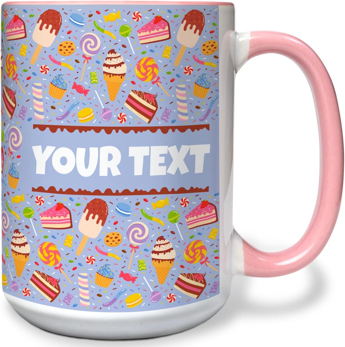 Personalized Mug for Kids - Sweets - Custom Name/Text, Ceramic Hot Chocolate/Cocoa/Coffee Cup for