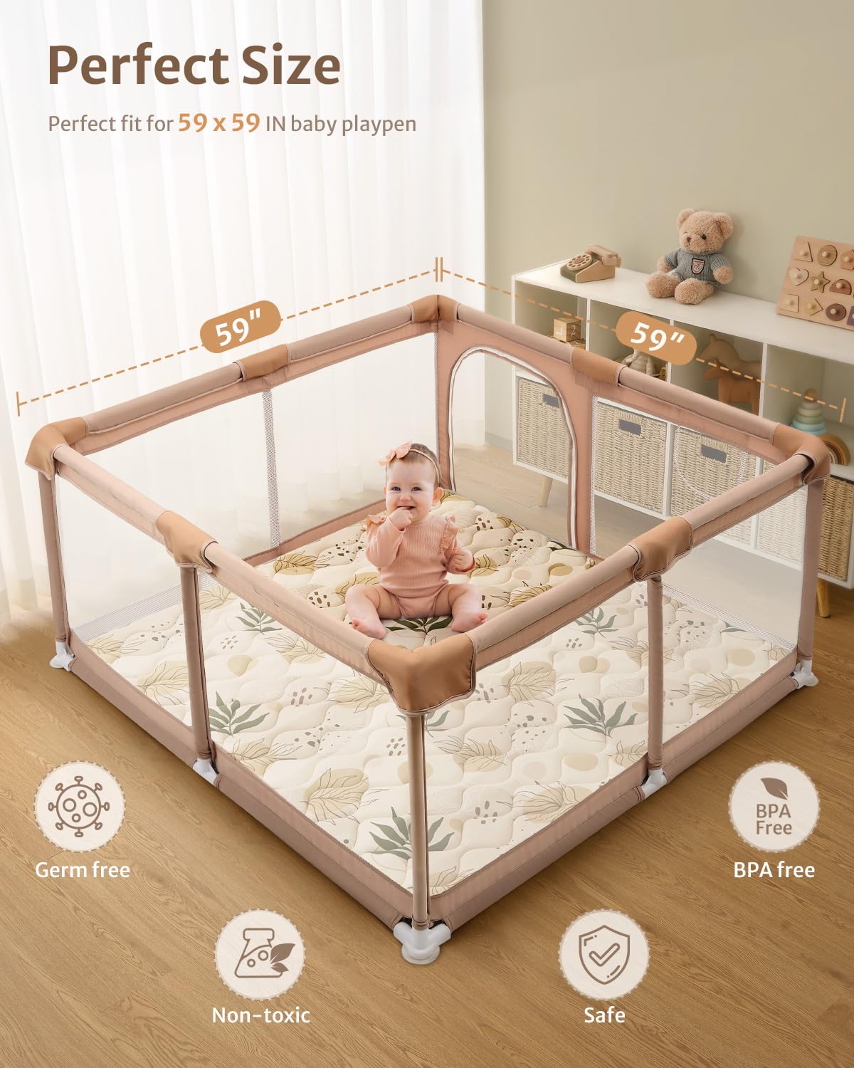 Blissful Diary Baby Play Mats for Floor, 59x59 Inch Thicker and Larger Soft Cushioning Foam