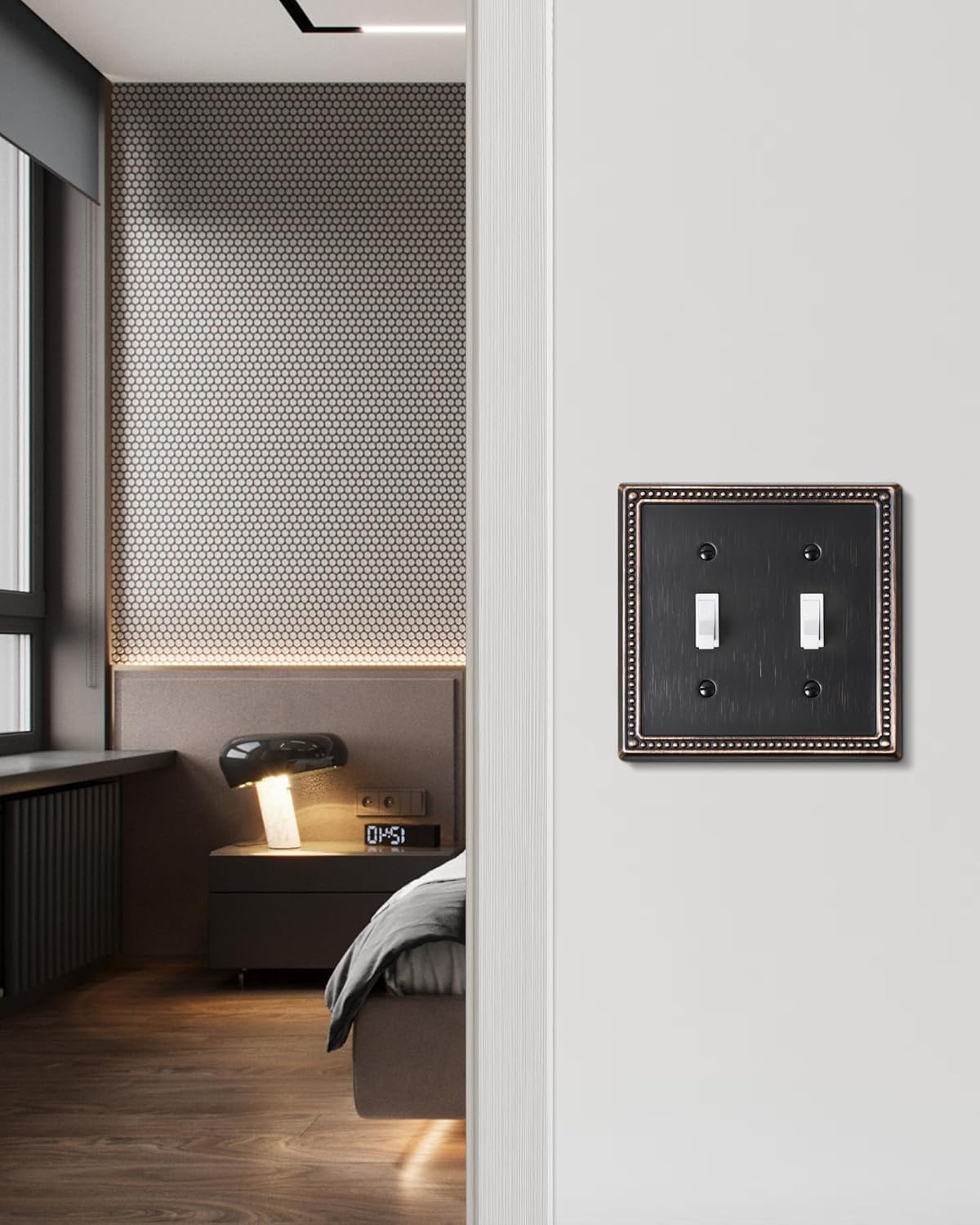 2-Pack Double Toggle Light Switch Cover Plate, Pearls Decorative Dual Switch Plate Covers, Aged