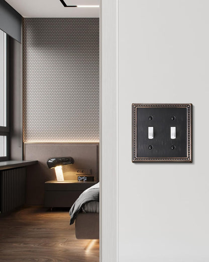 2-Pack Double Toggle Light Switch Cover Plate, Pearls Decorative Dual Switch Plate Covers, Aged