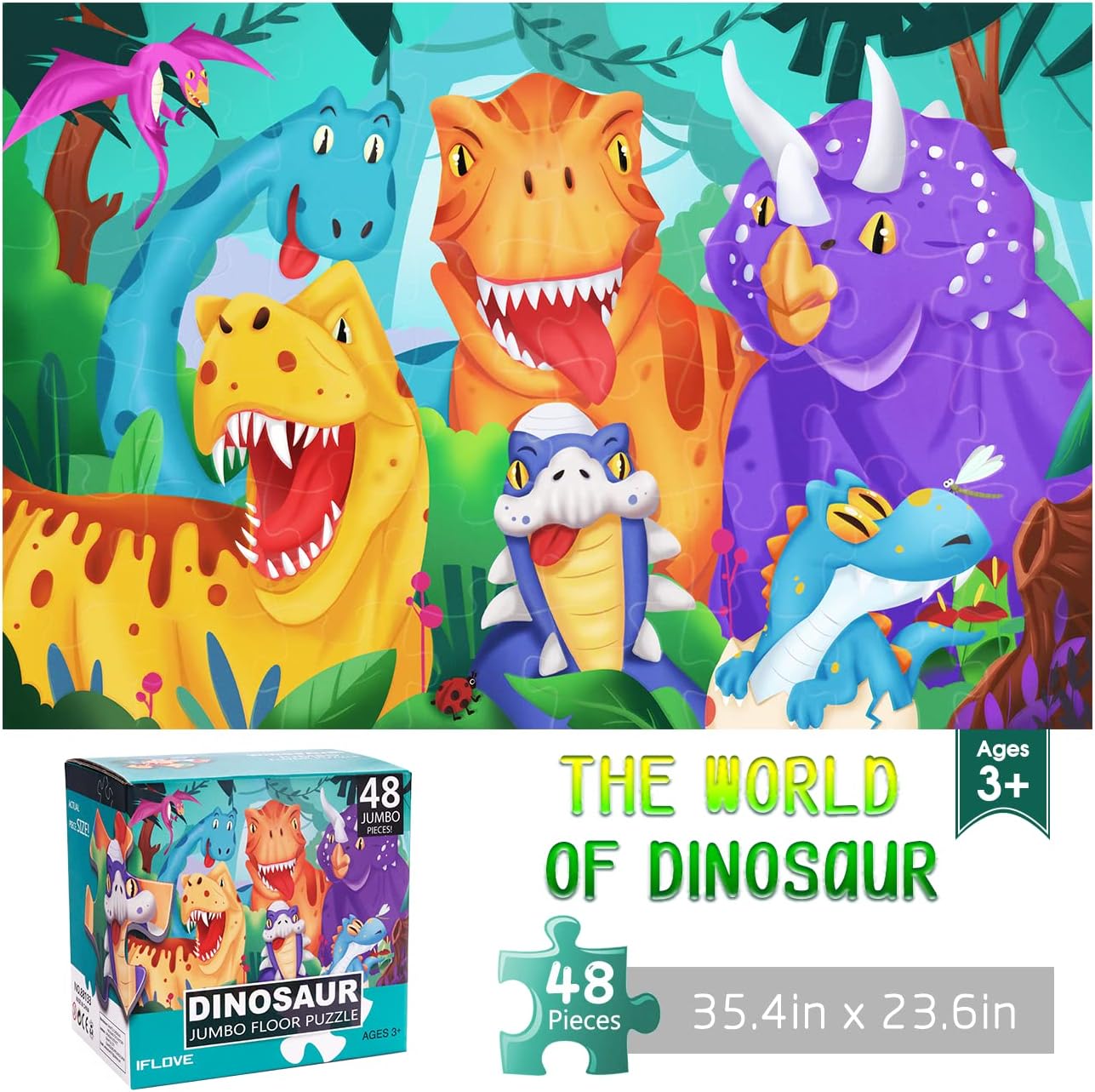 Jumbo Floor Puzzle for Kids Dinosaur Jigsaw Large Puzzles 48 Piece Ages 3-6 for Toddler Children