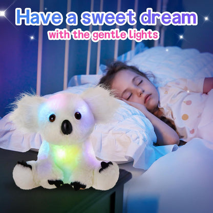 Glow Guards 10'' Light up White Koala Stuffed Animal LED Soft Plush Wildlife Toy with Rainbow Night