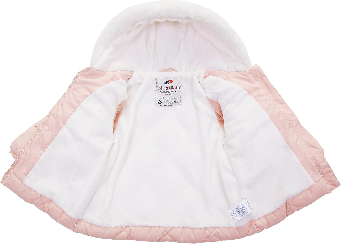 Rokka&Rolla Baby Girls' Water-Resistant Puffer Jacket Hooded Winter Coat with Soft Mini Fur Lining