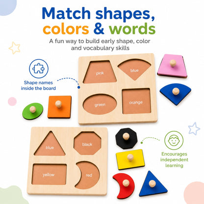 Wooden Shape Color Sorting Puzzle Toys for Toddlers, 4 Pack Montessori Peg Puzzles for Ages 2-4