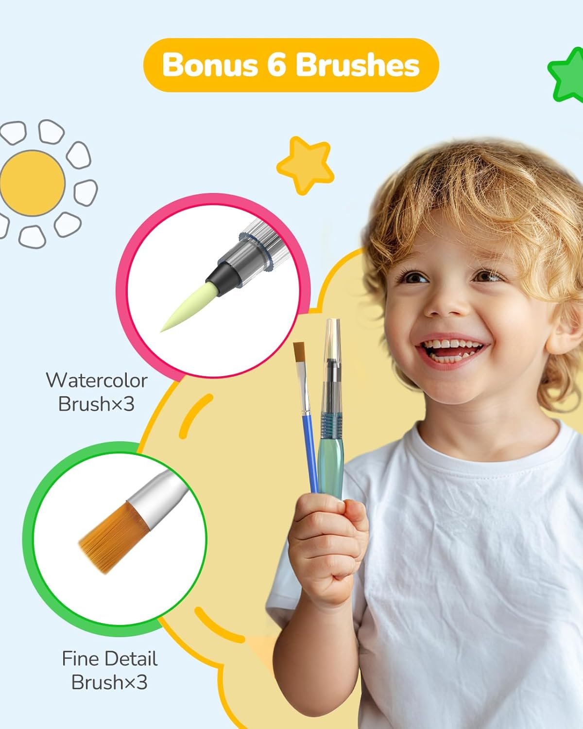 TECJOE 3 Pack Paint With Water Coloring Books for Toddlers, Watercolor Paint Set with 6 Brushes